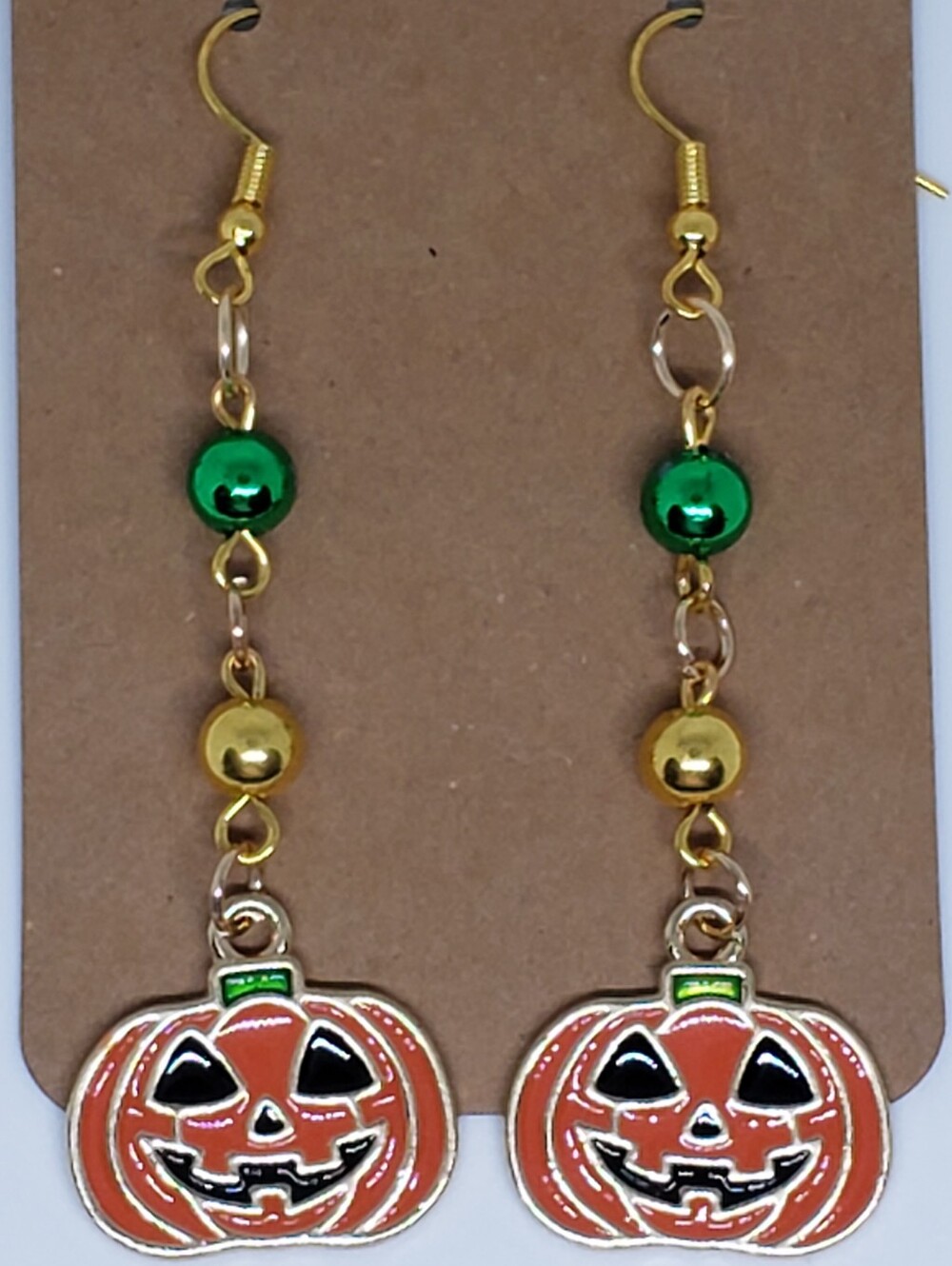 Handmade Beaded Halloween Pumpkin Dangle Earrings